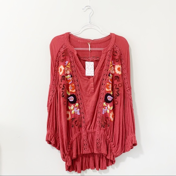 Free People Serafina Blouse Tunic Top in Sangria - Picture 6 of 8